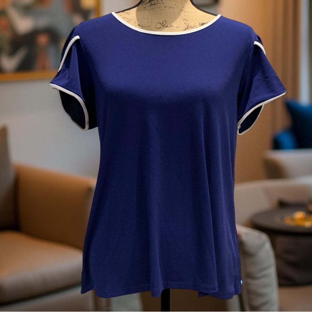 Banana Republic Short Sleeve Blouse Top with White Trim L